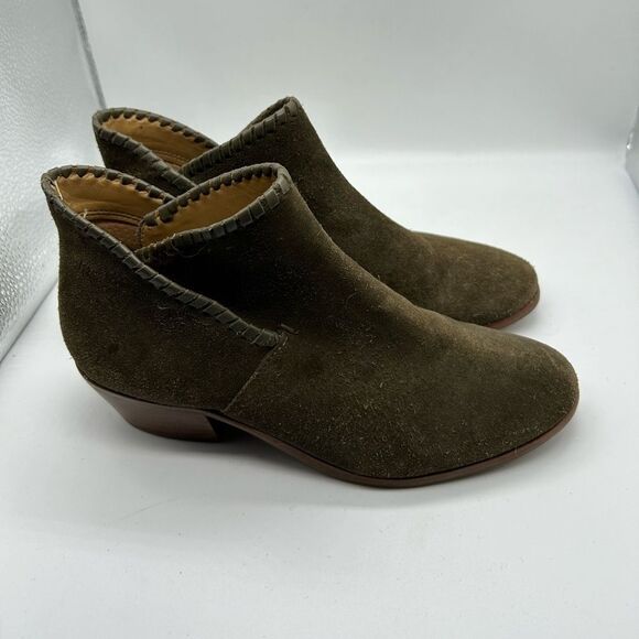 Jack Rogers Sadie Olive Green Suede Whipstitch Bootie - Picture 1 of 16